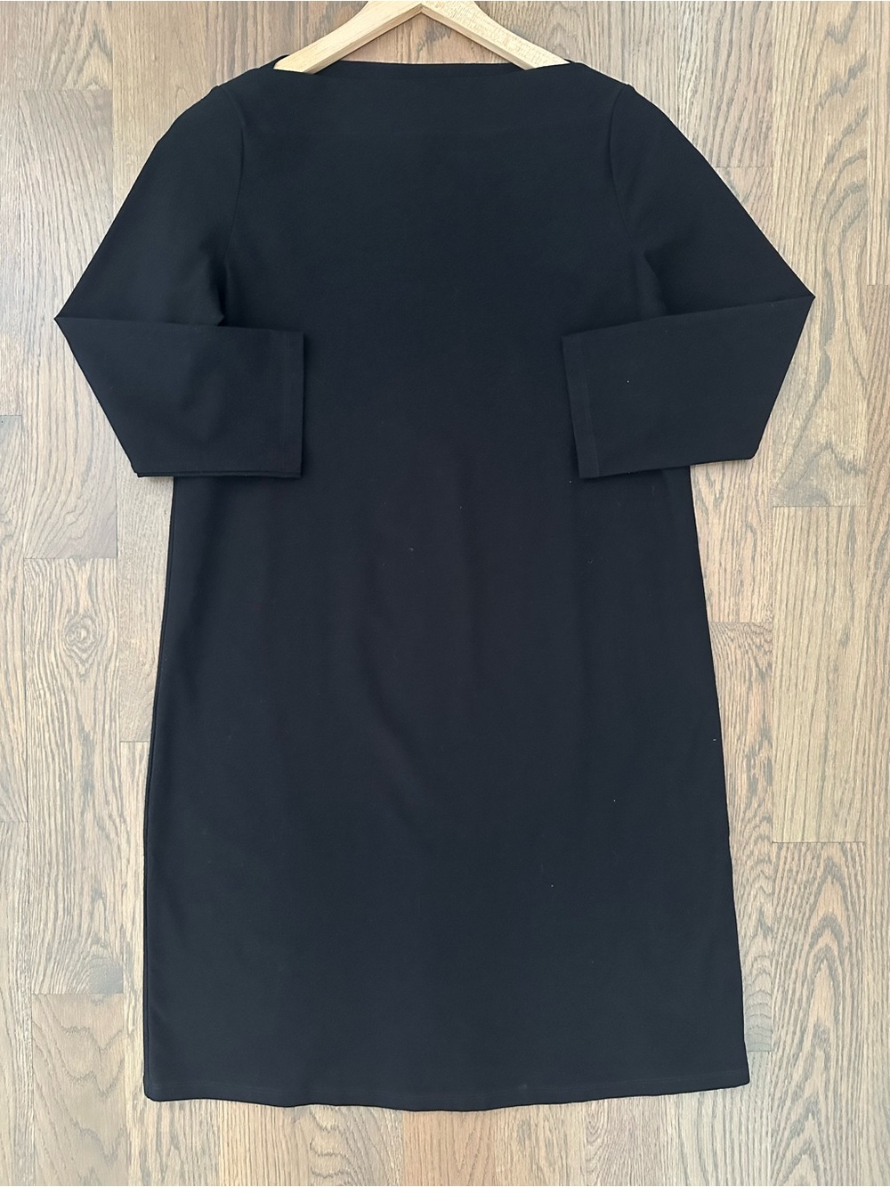 Eileen Fisher Wide Boat Neck Stretch 3/4 Sleeve Pencil Dress in Black XS